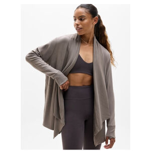 Women's Athleta Pranayma Restore Wrap Cardigan L Mortar Mushroom color